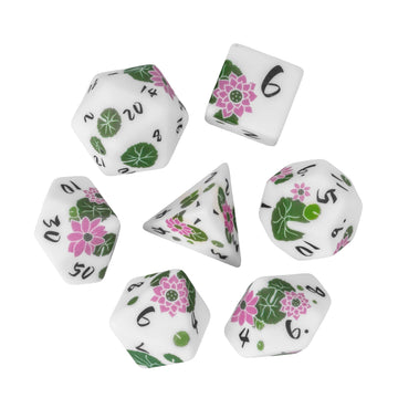 Hddais Flower Dnd Dice Set 7 Piece Lotus Resin Dice Set D&D Rpg Dice With Gift Box For Dungeons And Dragons Role Playing Games A