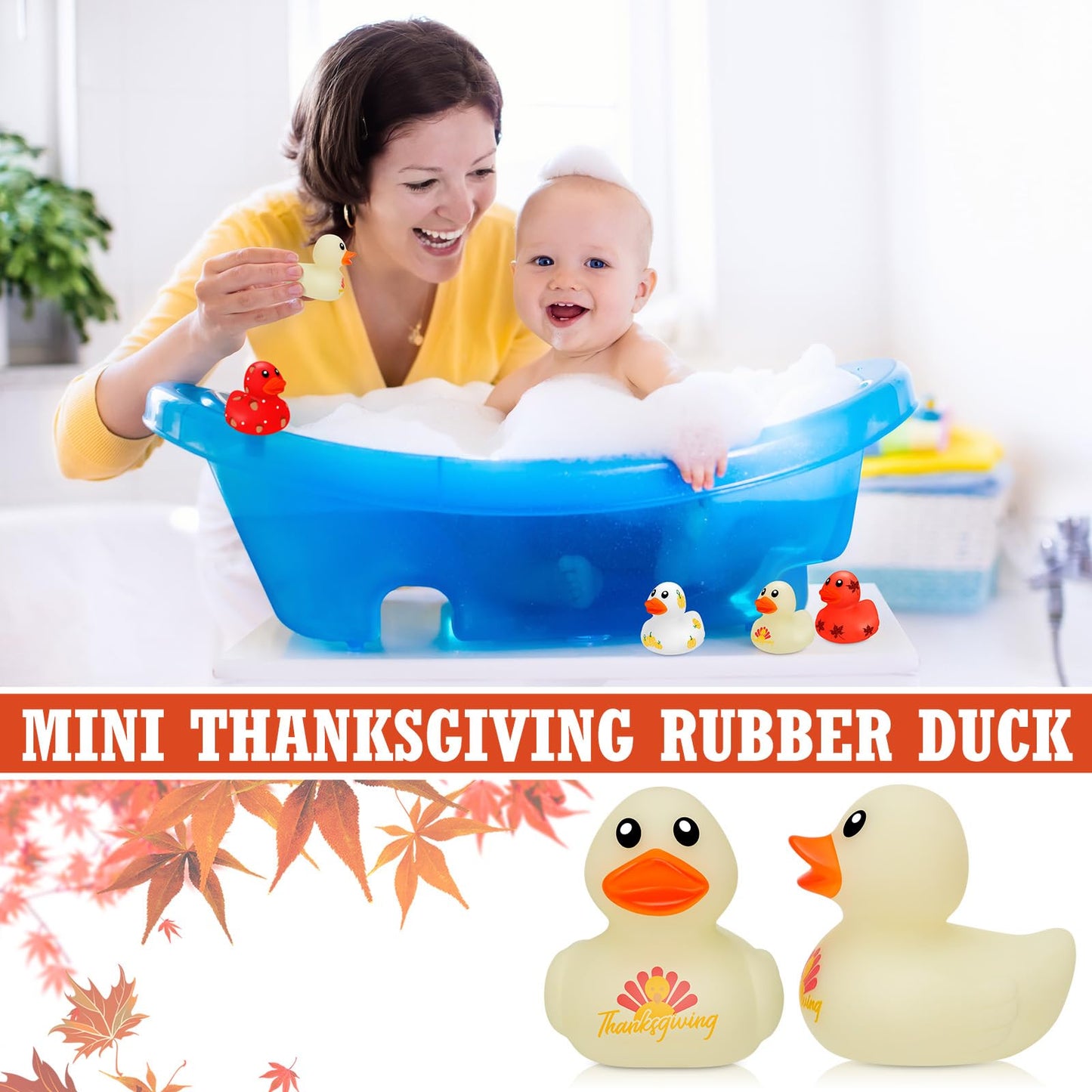 Libima 24 Pcs 2 Inch Fall Mini Rubber Ducks Thanksgiving Rubber Duckies With Pumpkin Leaf Turkey Printed Fall Theme Rubber Ducks