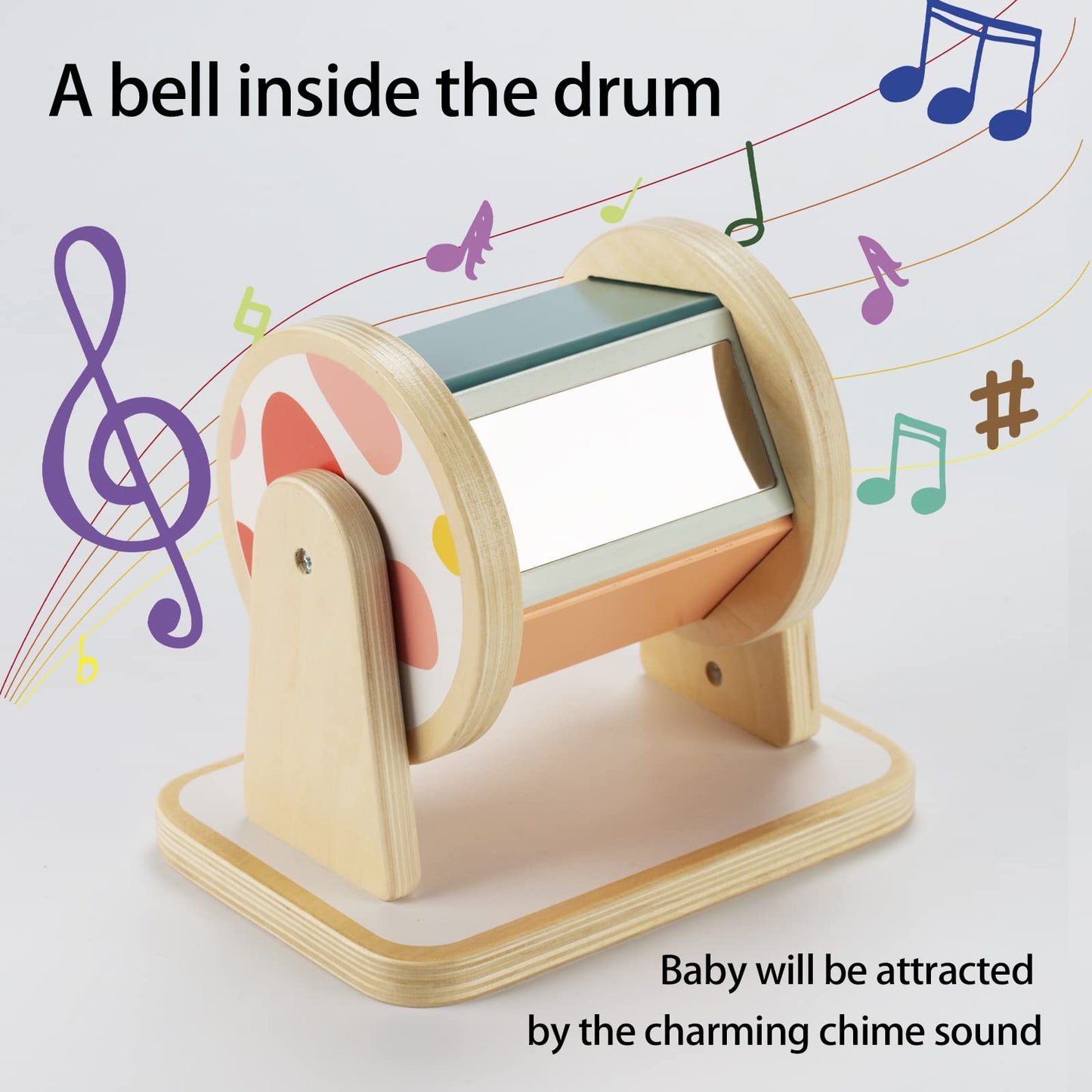 Twefex Montessori Spinning Drum - Colorful Wooden Toy for Babies 6-12 Months, Ideal Montessori Toy for 1-Year-Old Infants, Medium Size