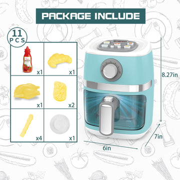 Toy Air Fryer for Kids Kitchen Playset, Chef Pretend Play kitchen Accessories with Color Changing Play Food, Cooking Game with F