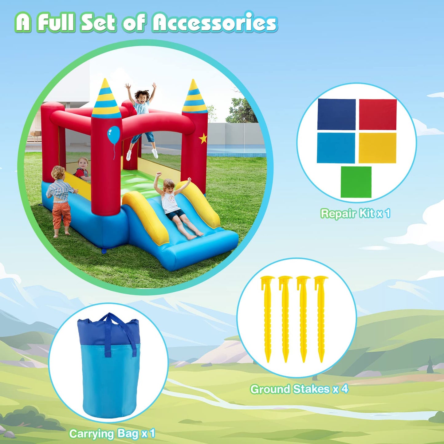 Honey Joy Inflatable Bounce House, Jumping Castle With Slide, Oxford Carrying Bag, Basketball Rim, Air Bouncer For Kids Indoor O