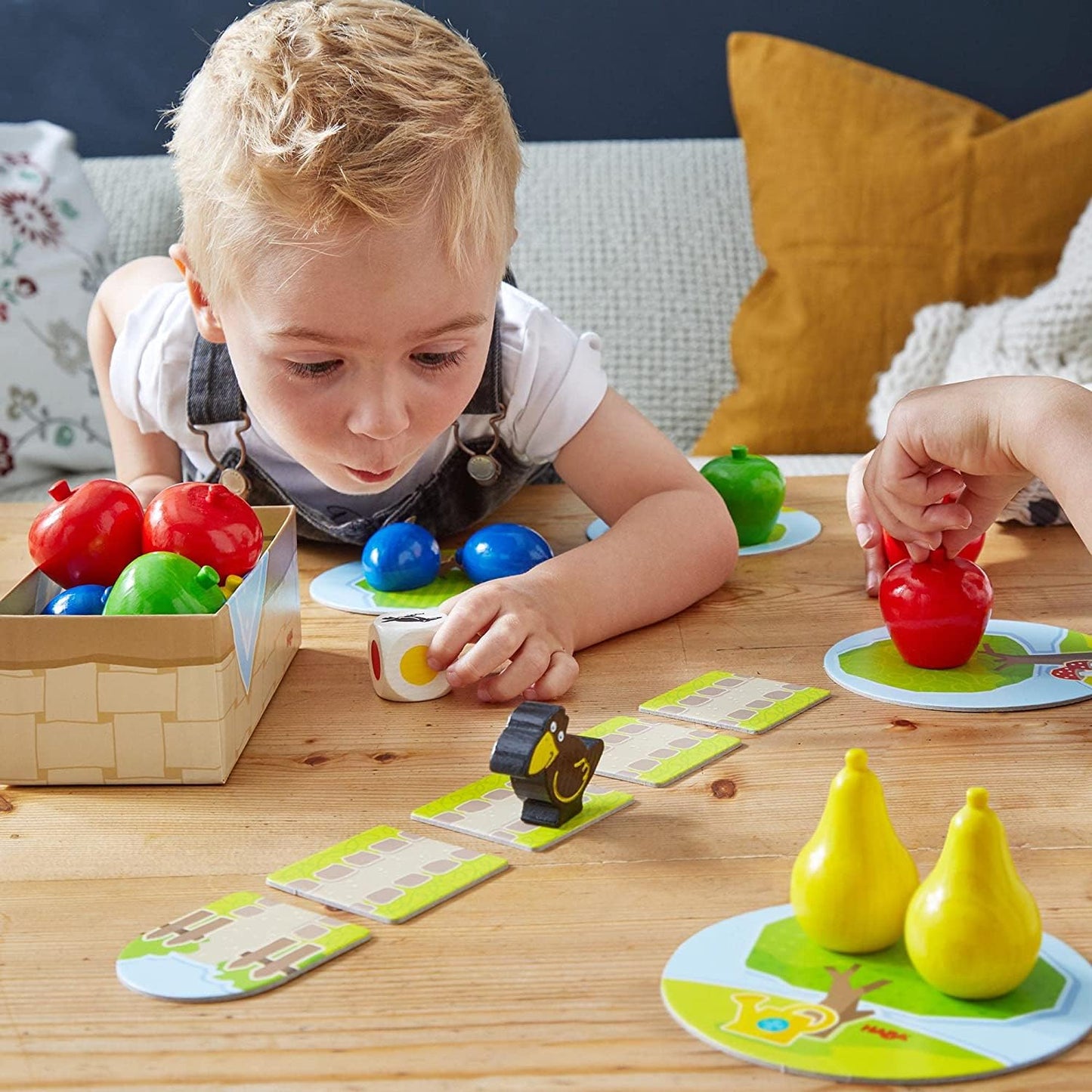 HABA My Very First Games - First Orchard Cooperative Board Game for Toddlers - Large, Wood, Magenta/Orange/Yellow, Model 3177