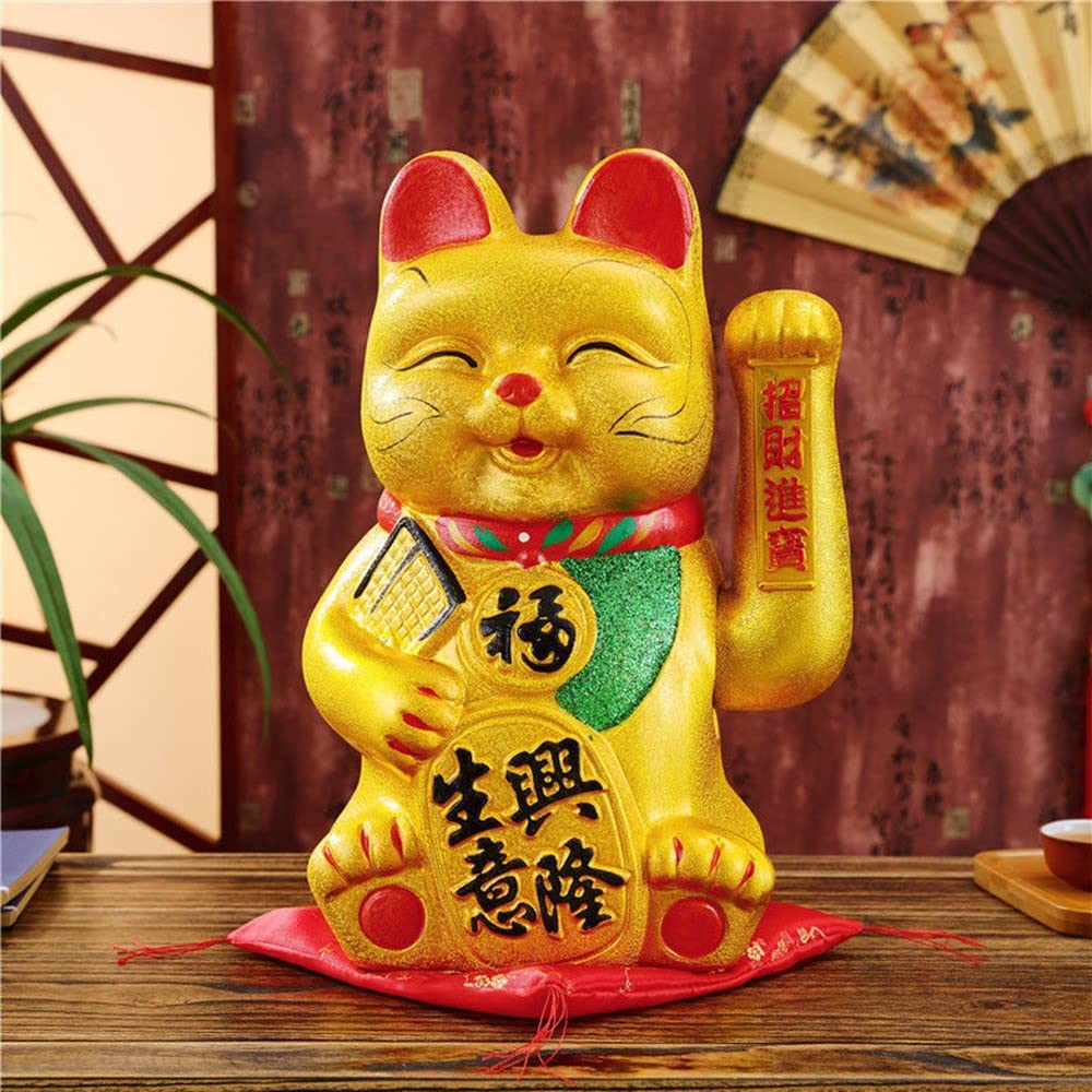 Luck Cat-Waving Arm Cat 9 Inches Gold Business Is Booming Lucky Cat Chinese Feng Shui Deoration Cat Ceramic Maneki Neko Lucky Fe