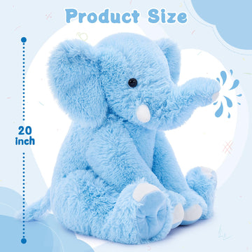 MorisMos Blue Elephant Plush Toy - Soft Stuffed Animal, 19 Inches, Ideal for Girls and Boys