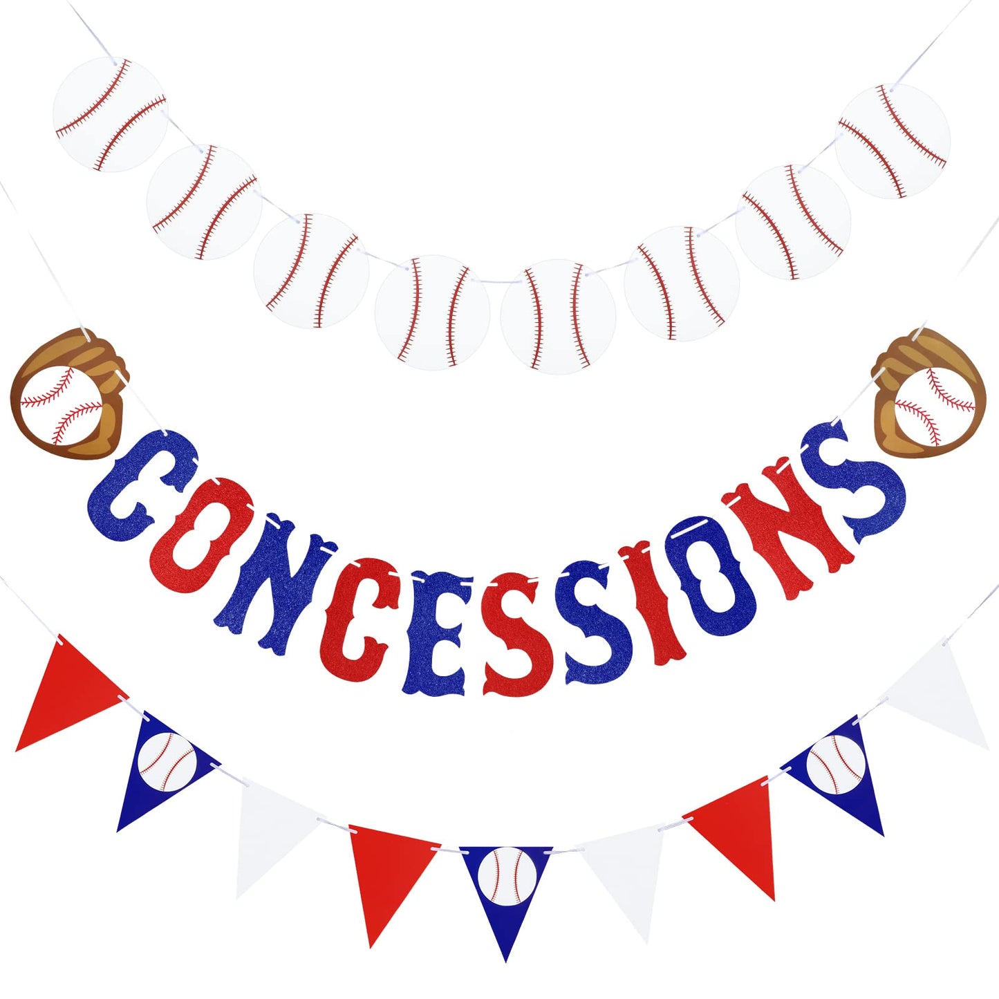 3 Pieces Baseball Garland Baseball Banner Glitter Concessions Banner Baseball Triangle Bunting Pennant Flag Sports Themed Baseball Decorations For Party Favors Baseball Birthday Party Supplies