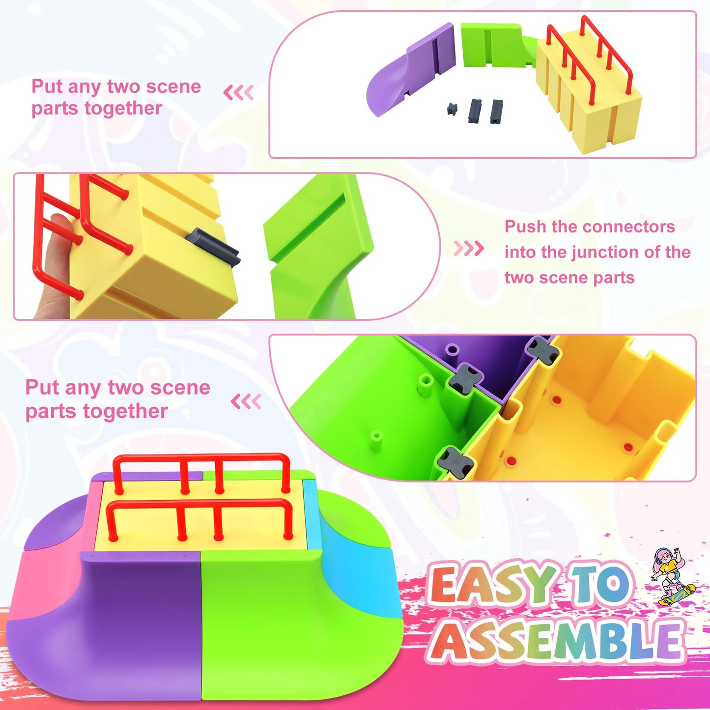 Momsiv Finger Skateboard Park Kit, 57Pcs Finger Skateboard Park Set With 6 Finger Skateboards For Kids 31 Ramps And 1*Bicycles, Large Finger Skateboard Park Training Gift Toy For Ages 6+