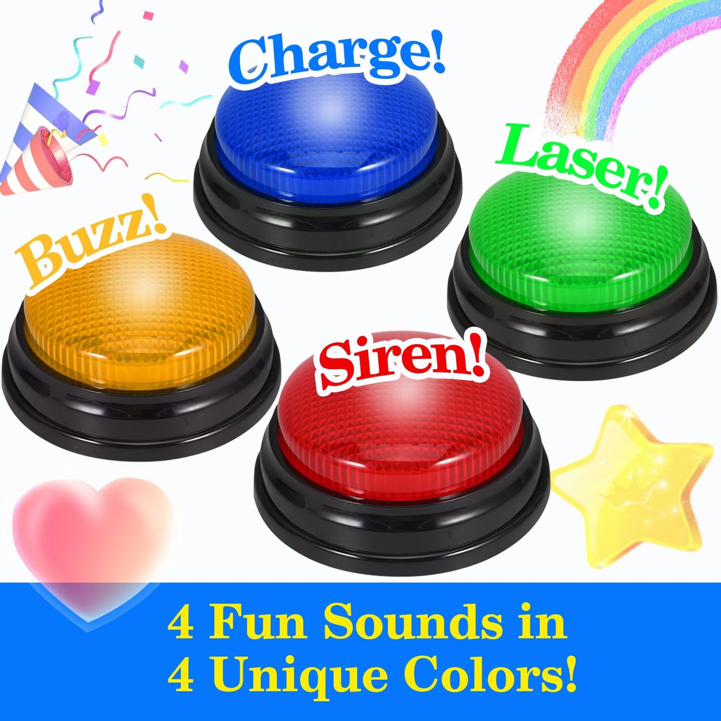 4-Pack Buzzers For Trivia Games: Game Show Buzzers Buttons, Answer Buzzers For Classroom, Game Buzzers With Lights And Sound Gre