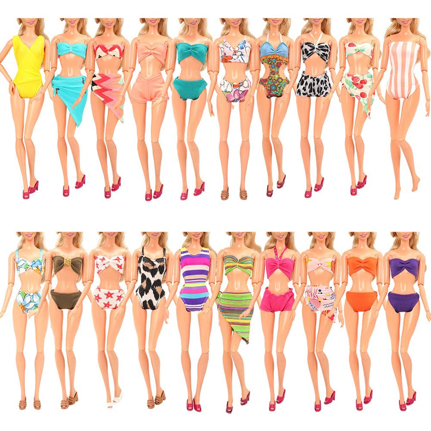 Barwa 12 Items 5 Psc Swimsuits Bathing Clothes Bikini One Piece With 2 Pool Floaties With 5 Shoes For 11.5 Inch Doll