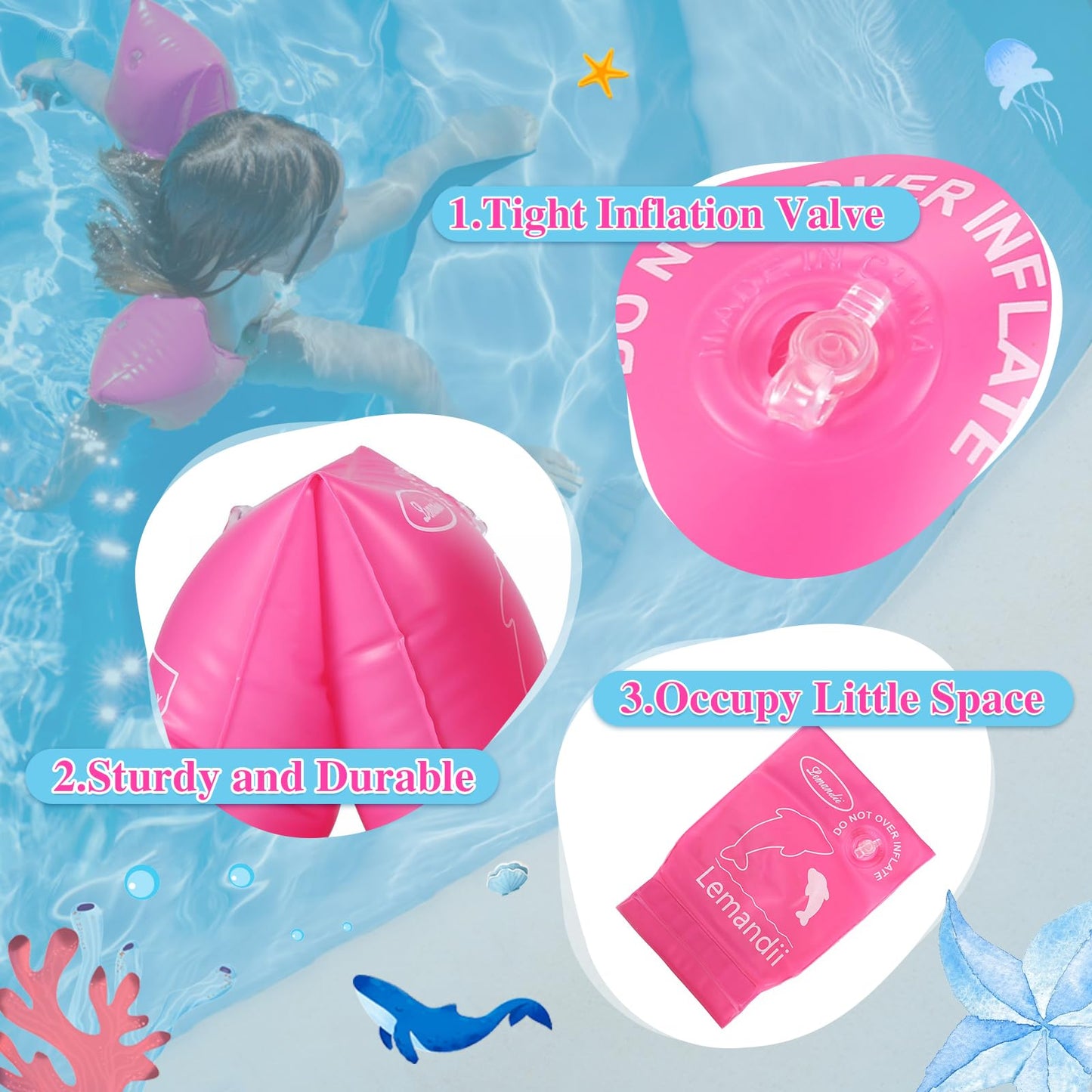 Wowelife Arm Floaties Inflatable Swim Arm Bands Floater Sleeves Swimming Rings Tube Armlets For Kids Toddlers And Adults (Pink-Large)