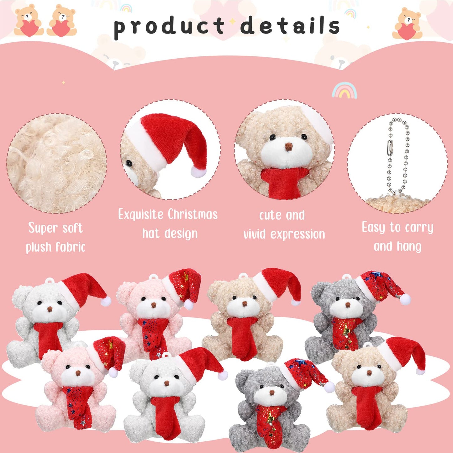 Zomiboo 12 Pcs Christmas Small Bear Koala 4 Inch Mini Animal Plush Toys Soft Cute Dolls Sleeping and Playing Stuffed Toys Gifts