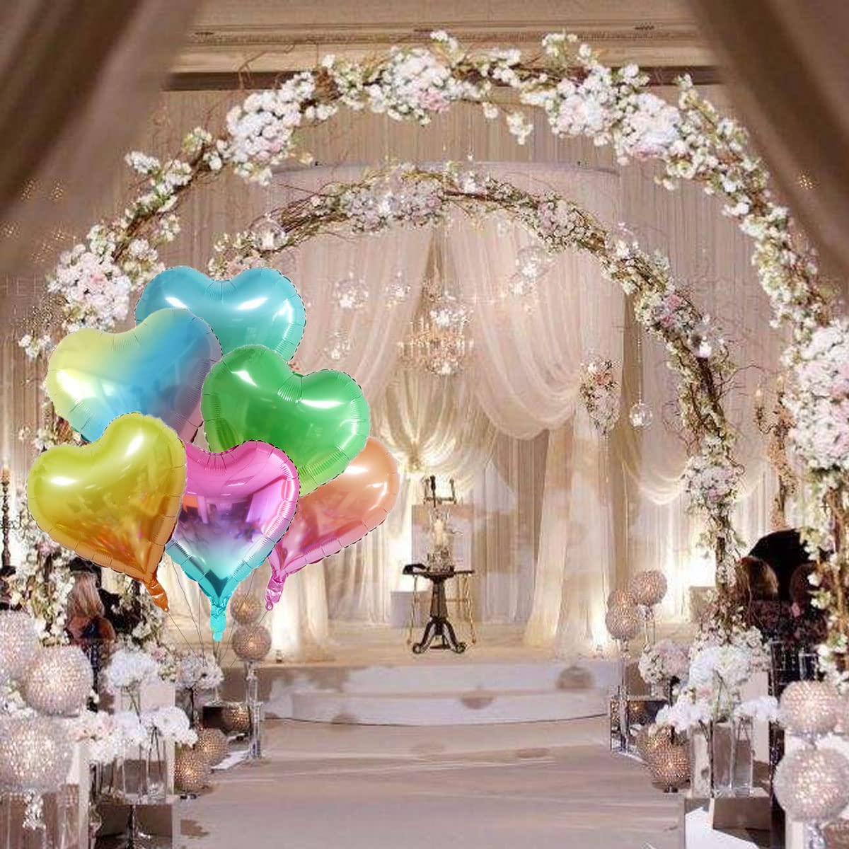 Stimulate Szxxzzmy 18 Assorted Gradient Color Heart Shaped Balloons 18 Inches 6 Kinds Of Rainbow Party Foil Balloons, Foil Ballo