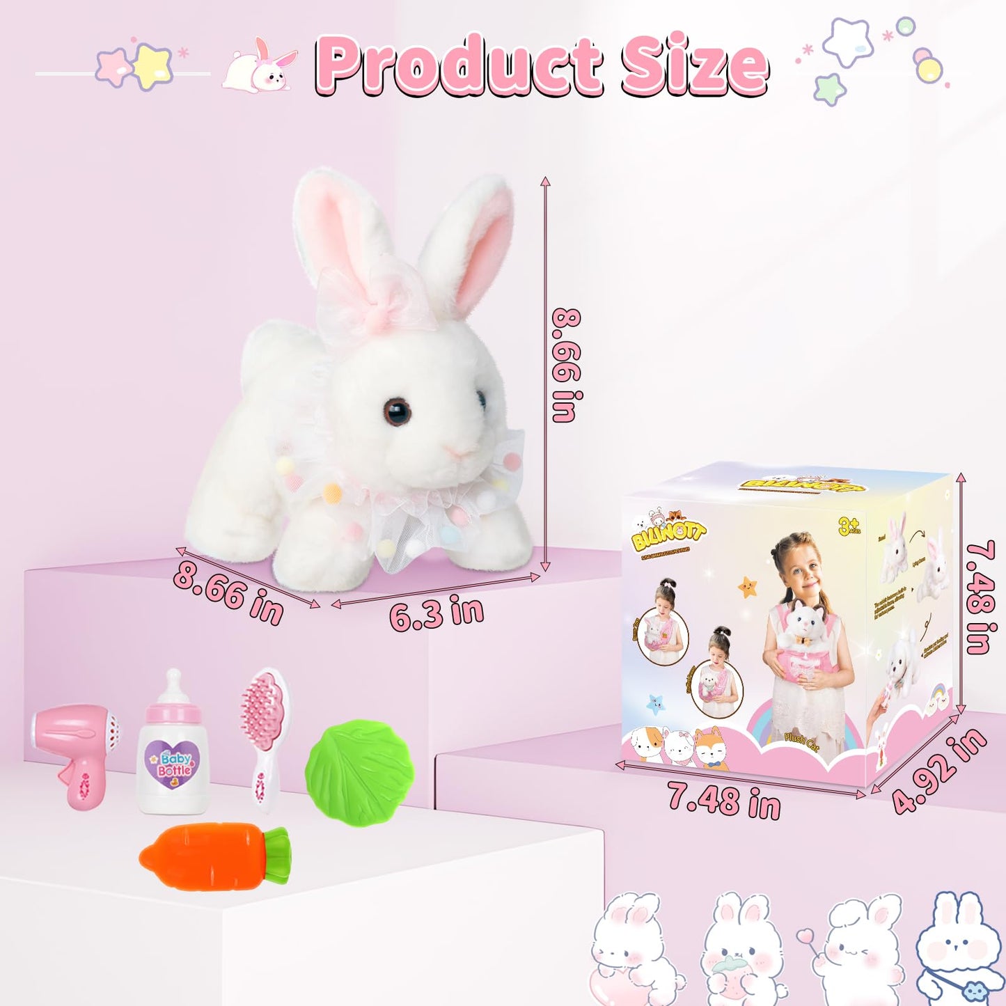 Bunny Toys For Kids, 2-In-1 Bunny Stuffed Animal With Pet Sling Carrier For Indoor And Outdoor, Perfect Christmas, Easter Gifts,