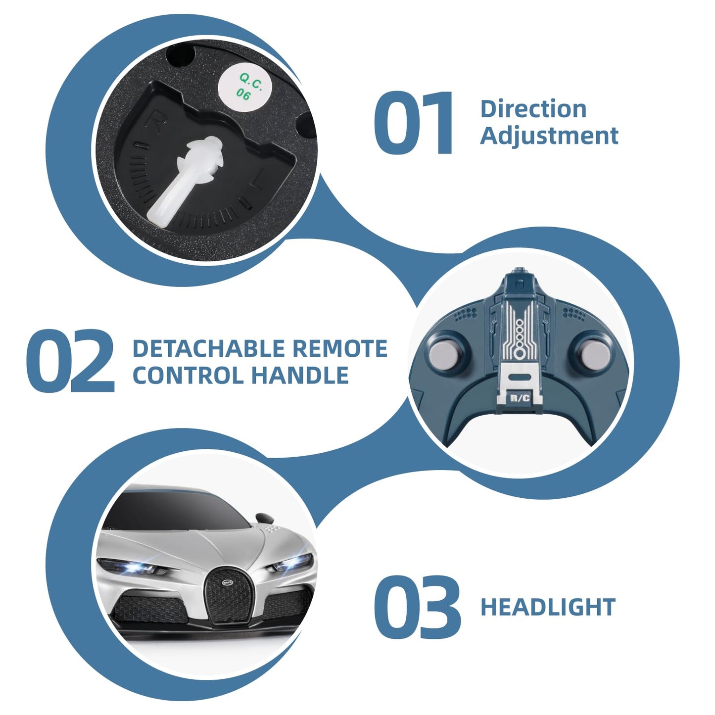 MIEBELY Remote Control Car - 1/24 Scale Fast Rc Race Car, Bugatti Chiron 3.7V 500 mAh Car Toys with Headlight, Racing Hobby Car