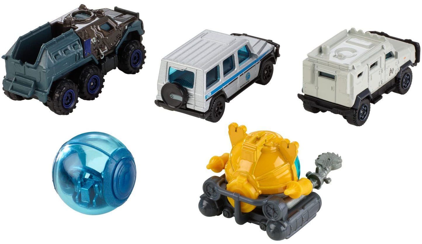 Matchbox Jurassic World 1:64 Die-Cast Vehicle & Dinosaur 5-Packs, 5 Cars & 1 Mini Figure, Toy Set & Collectible
