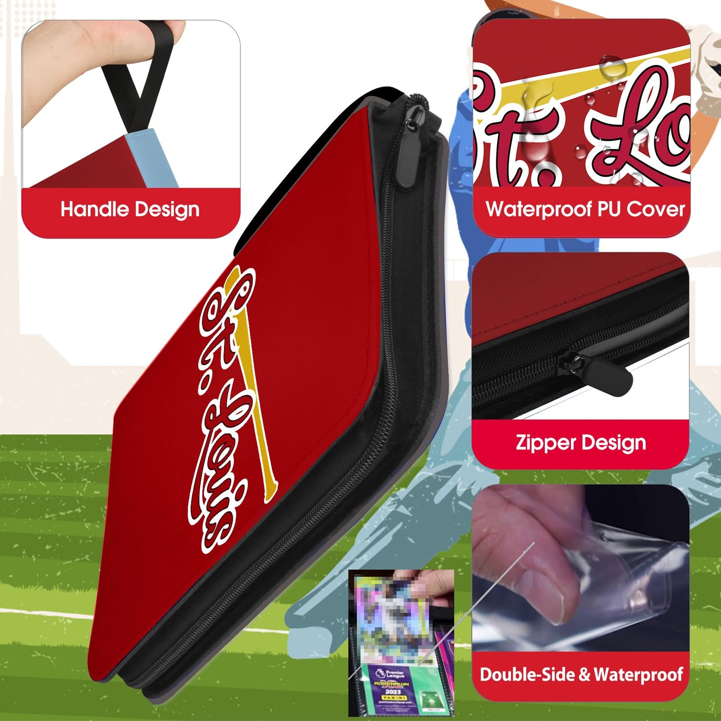 Baseball Card Binder With Sleeves 900 Pocket, St. Louis Baseball Trading Card Holder Baseball Collector Album Sports Trading Car