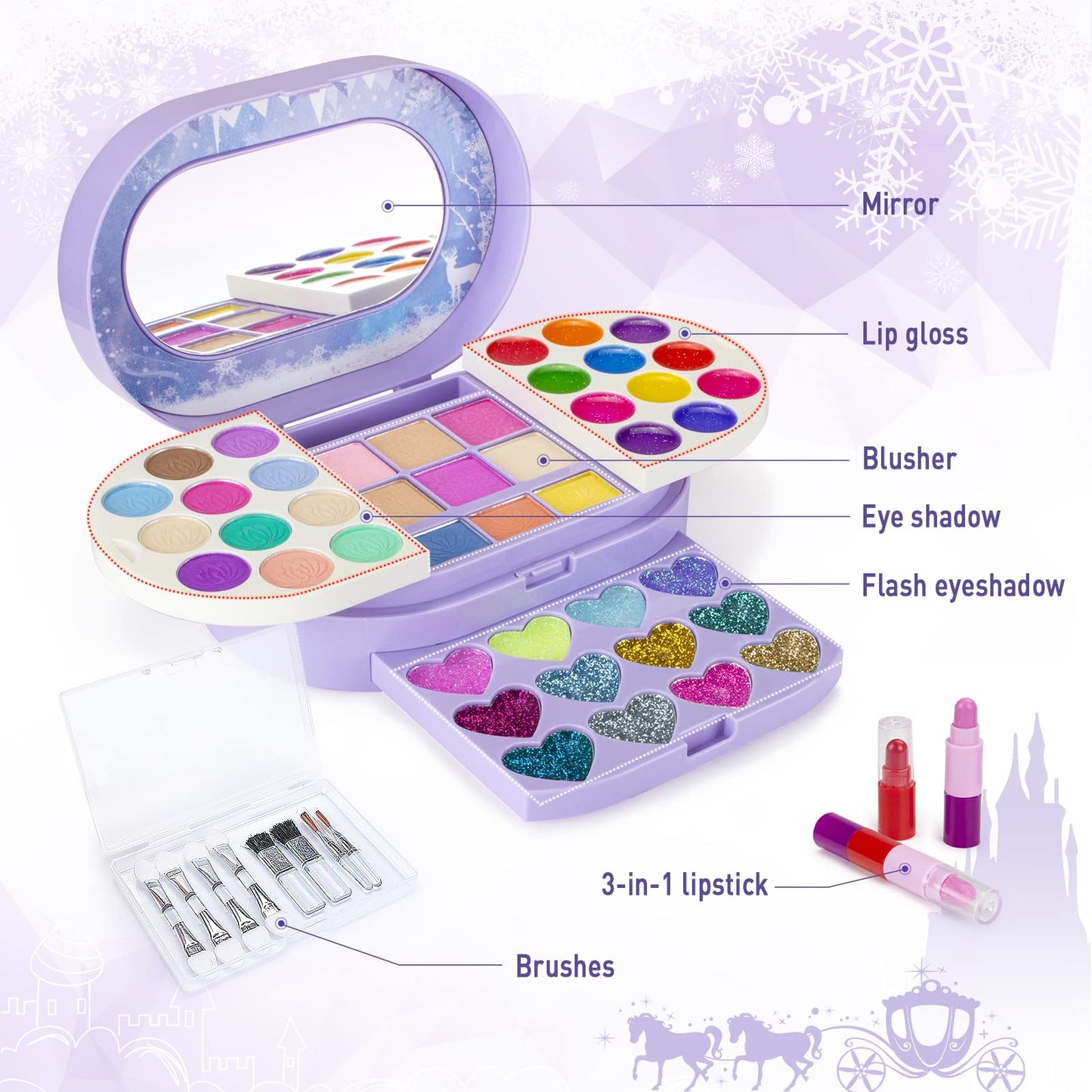Tomons Kids Washable Makeup Kit, Fold Out Makeup Palette with Mirror, Make Up Toy Gifts for Girls - Safety Tested- Non Toxic