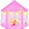 Kixinwa Pink Princess Tent For Girls, Kids Play Tent With Led Small Star Lights, Castle Playhouse Tent For Children Toddlers Ind