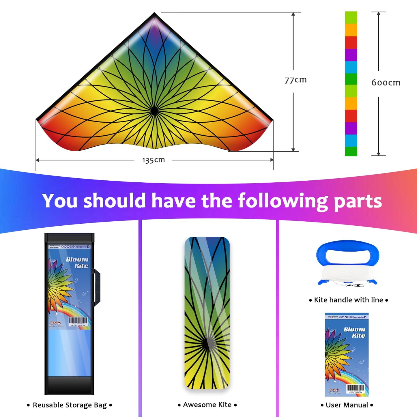 HONBO Giant Bloom Kite for Kids & Adults, Beginner Kites for Kids Ages 4-8, 8-12, Easy Flying Beach Kite, Outdoor Toy, for Boys