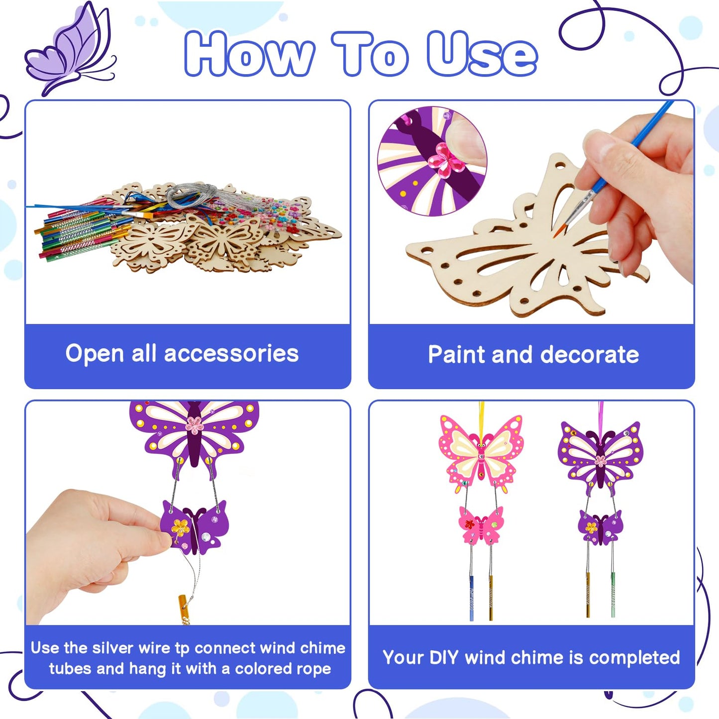 Fennoral 12 Pack Butterfly Wind Chime Kits For Kids Make Your Own Hollowed Out Butterfly Wind Chime Diy To Paint Butterfly Woode