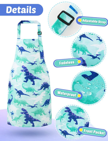 Wernnsai 2 Pack Kids Aprons - Dinosaur Kids Art Aprons For Boys Waterproof Toddler Chef Aprons Cooking Baking Painting Gardening Apron For Kids With Pocket Kitchen Classroom Art Smocks Age 6-10 Years