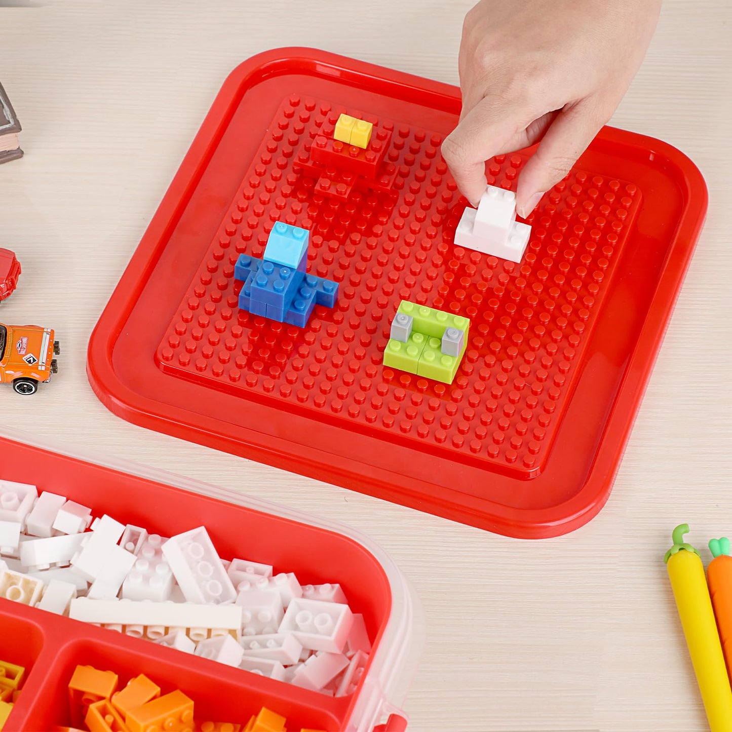 Oganazi Plastic Storage Container With Bricks Baseplate Lid For Building Blocks, Bricks Building Set Organization Bin With Compa