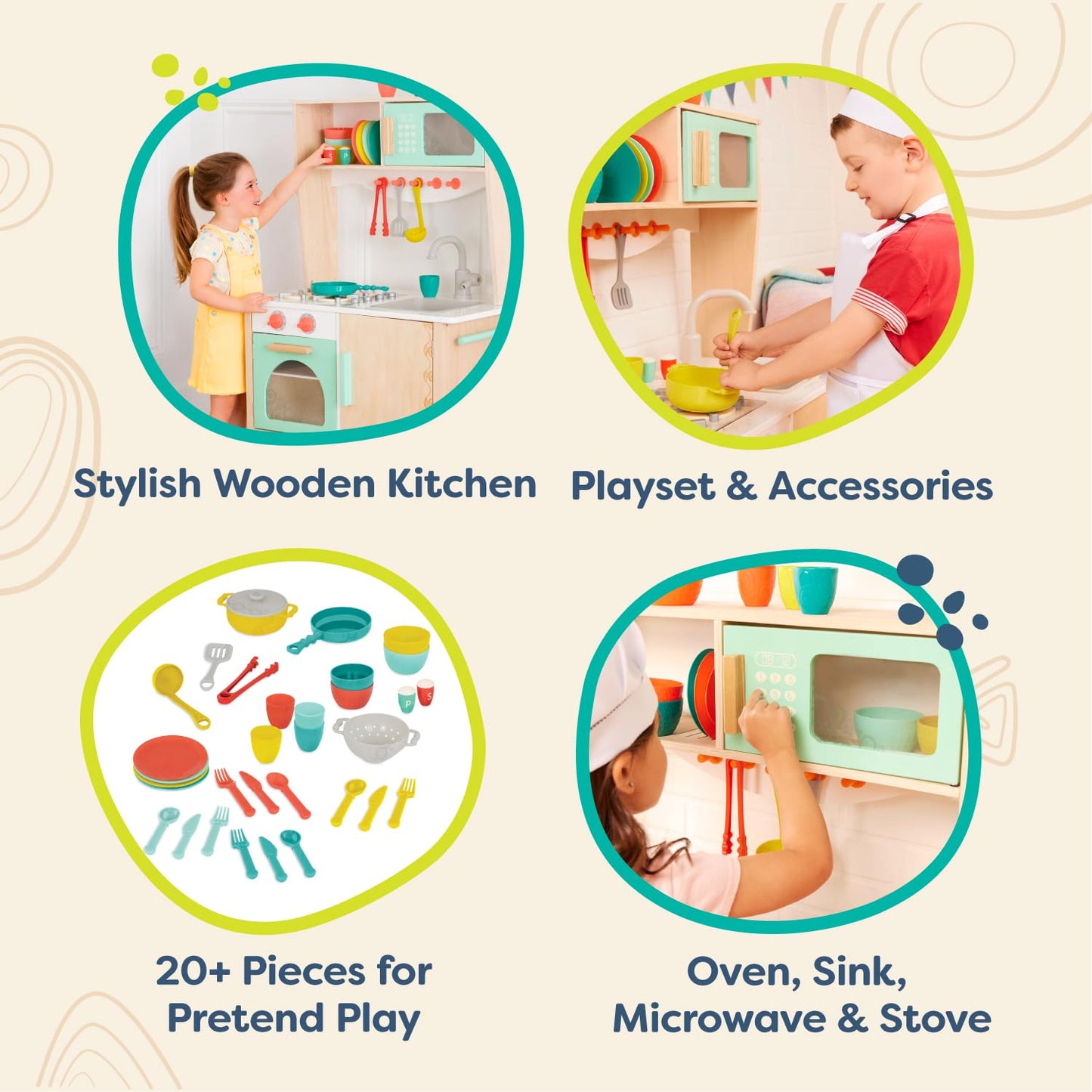 B. toys- Mini Chef Kitchenette- Pretend Play Wooden Play Kitchen - Kitchen for Kids - Kitchen Play Set & Accessories - 20+ - 3 Y