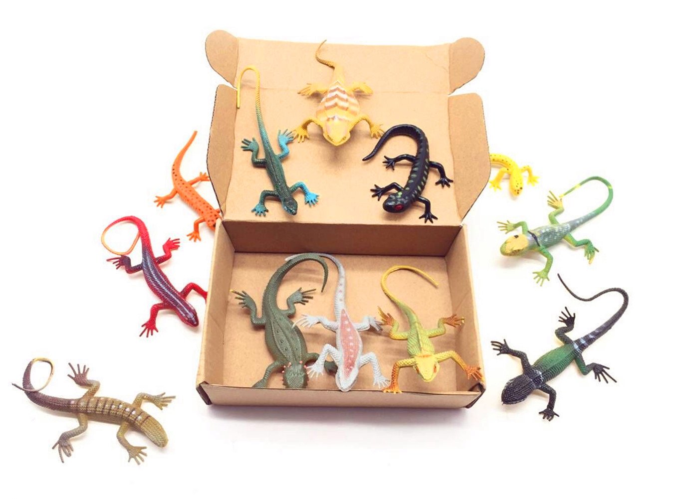 Guaishou 12pcs Artificial Reptile Lizard Figures - Multi-color Kids Gift Set for Imaginative Play