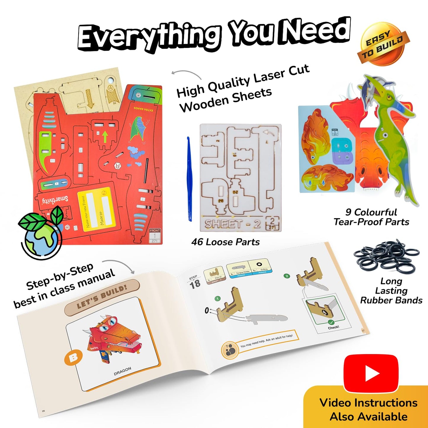 Smartivity Mech Beasts DIY Dragon & Dinosaur STEM Toy for Kids 6-12 | Moving Mouth & Flying Action | Perfect Gift for Boys & Girls