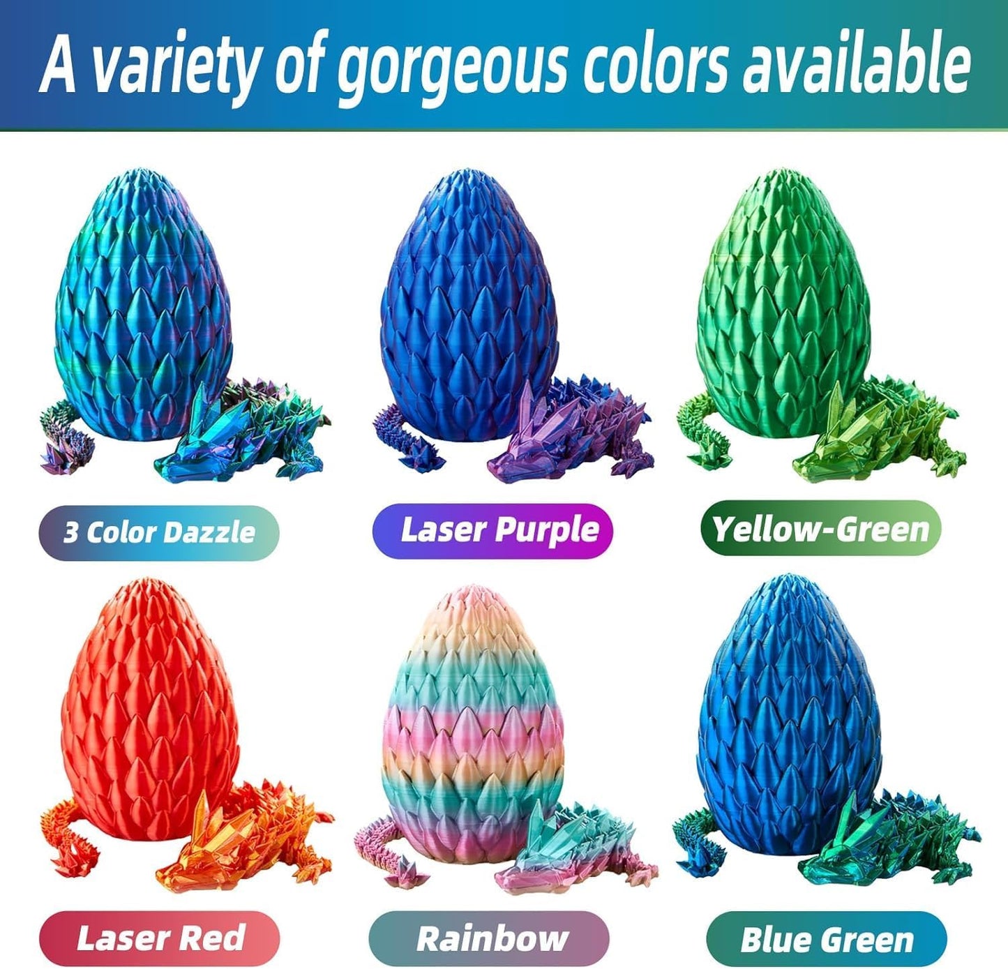 Hefandaishu Easter Egg Dragon Egg 12Inch Dragon Toy 3D Printed Dragon Fidget Toys, 3D Printed Dragon Egg With Articulated Dragon