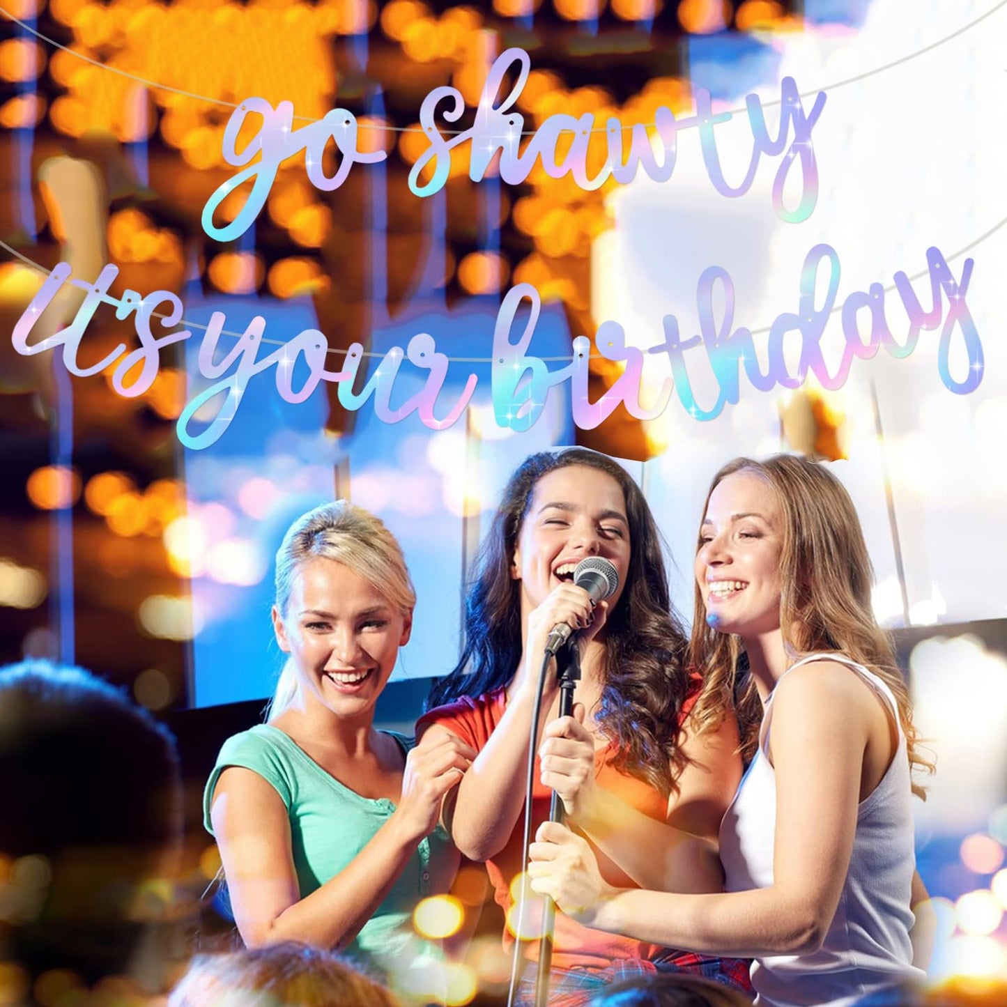 Beishida Iridescent Go Shawty It'S Your Birthday Banner - No Diy - Hip Hop Theme Glitter Happy Birthday Banner - Pre-Strung - Bl