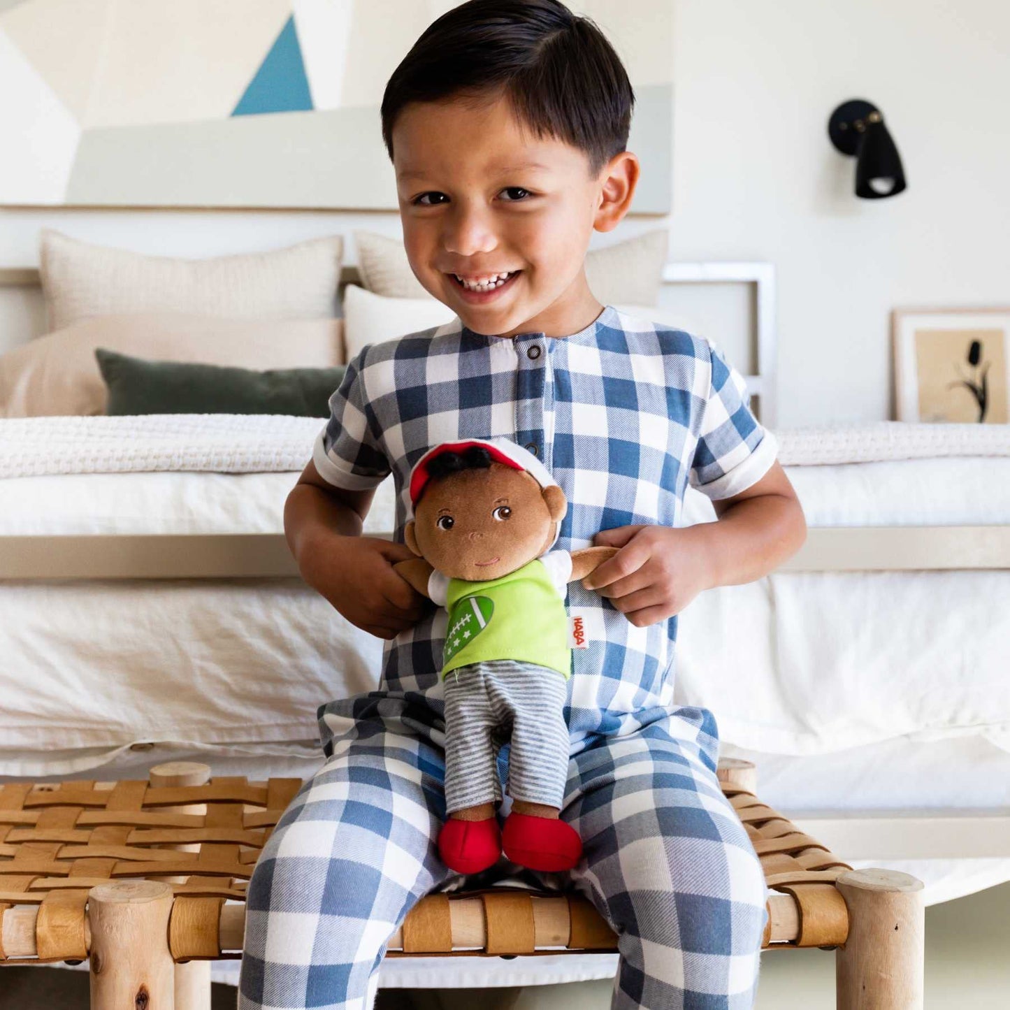 Haba Snug Up Soft Doll Mason- 11.5' Soft Boy Doll With Black Hair (Machine Washable)
