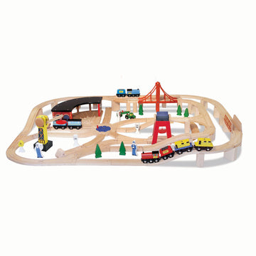 Melissa & Doug Wooden Railway Set, 130 Pieces - Wooden Train Set For Toddlers Ages 3+