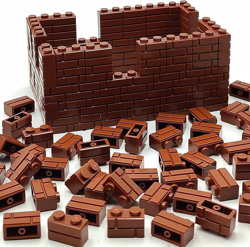 Yujhitp 200 Pcs Brown 1X2 Masonry Profile Bricks, Classic Brown Building Wall Bricks Blocks Bulk, Compatible With Lego Parts And