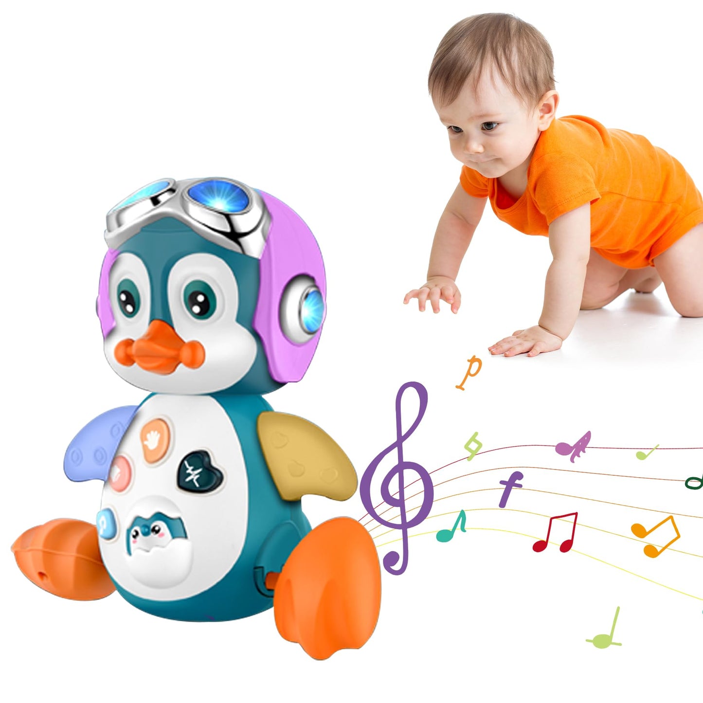 Crawling Penguin Baby Musical Toys, Baby Tummy Time Toys For Infant 0-3 0-6 6-12 12-18 Months Music Learning Crawl Interactive D