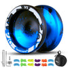 MAGICYOYO V3 Responsive Yoyo for Kids Beginners Professional Yoyo for mature-themed Dual Purpose Metal Yo-Yo with Replacement Bearing + 12 Yoyo Strings Bearing Removal Axle Yoyo Case (Black Blue)