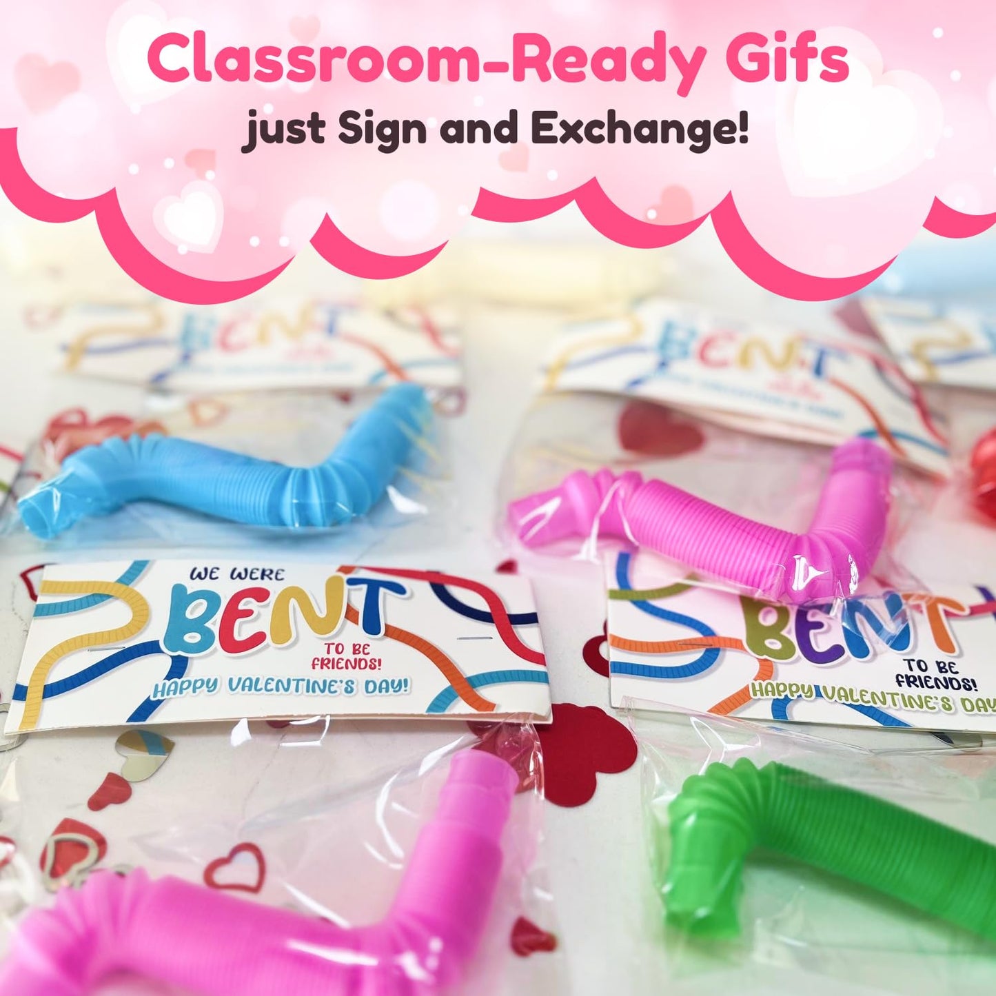 Funeta 30 Pack Fidget Pop Tubes, Valentines Day Cards For Kids School, Valentines For Kids Class, Toddler Valentines Day Gifts F