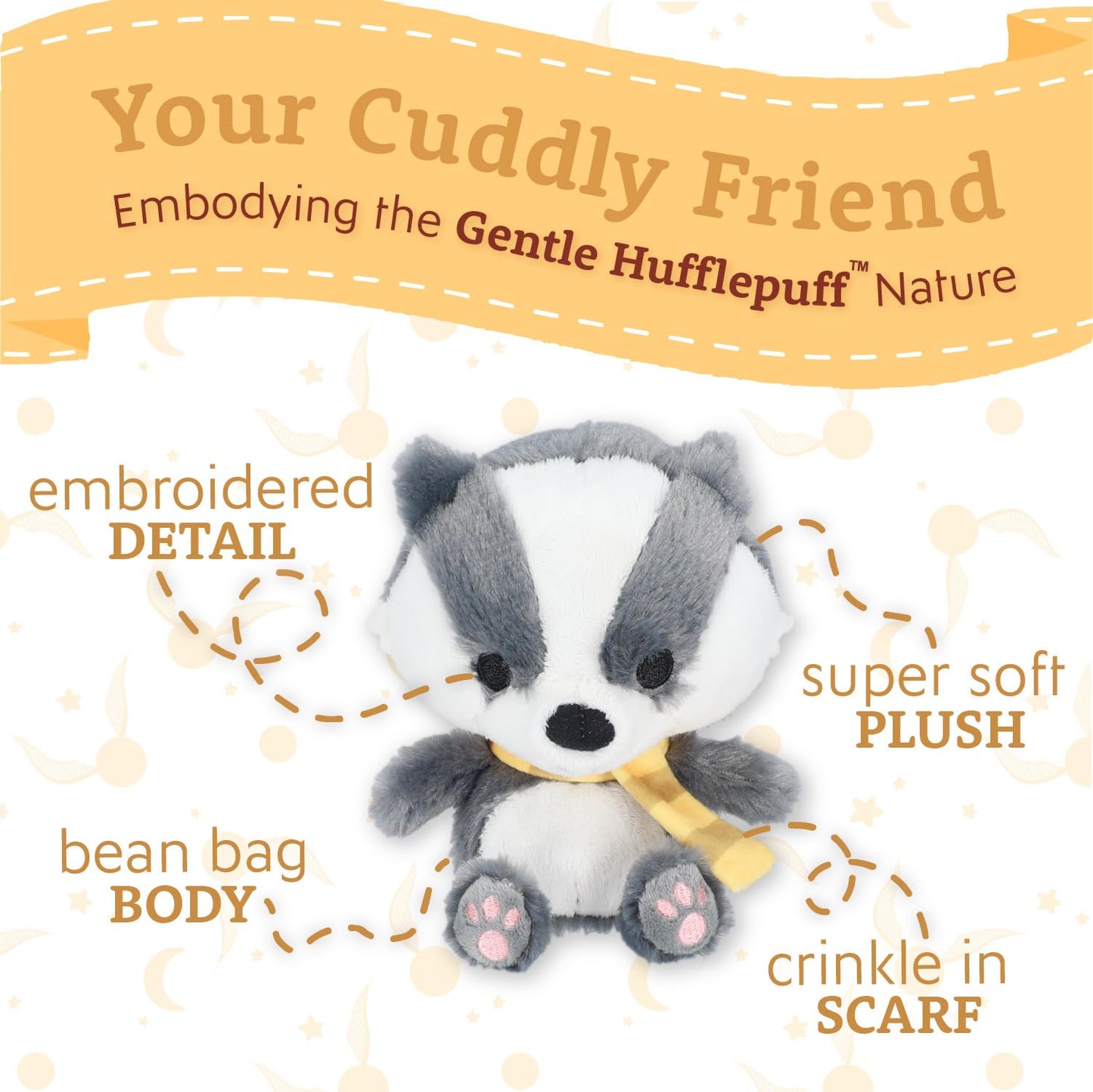 Kids Preferred Harry Potter Hufflepuff Badger Plush Stuffed Animal With Yellow Stripped Scarf Hogwarts House Collectible For Babies, Toddlers, And Kids 6 Inches