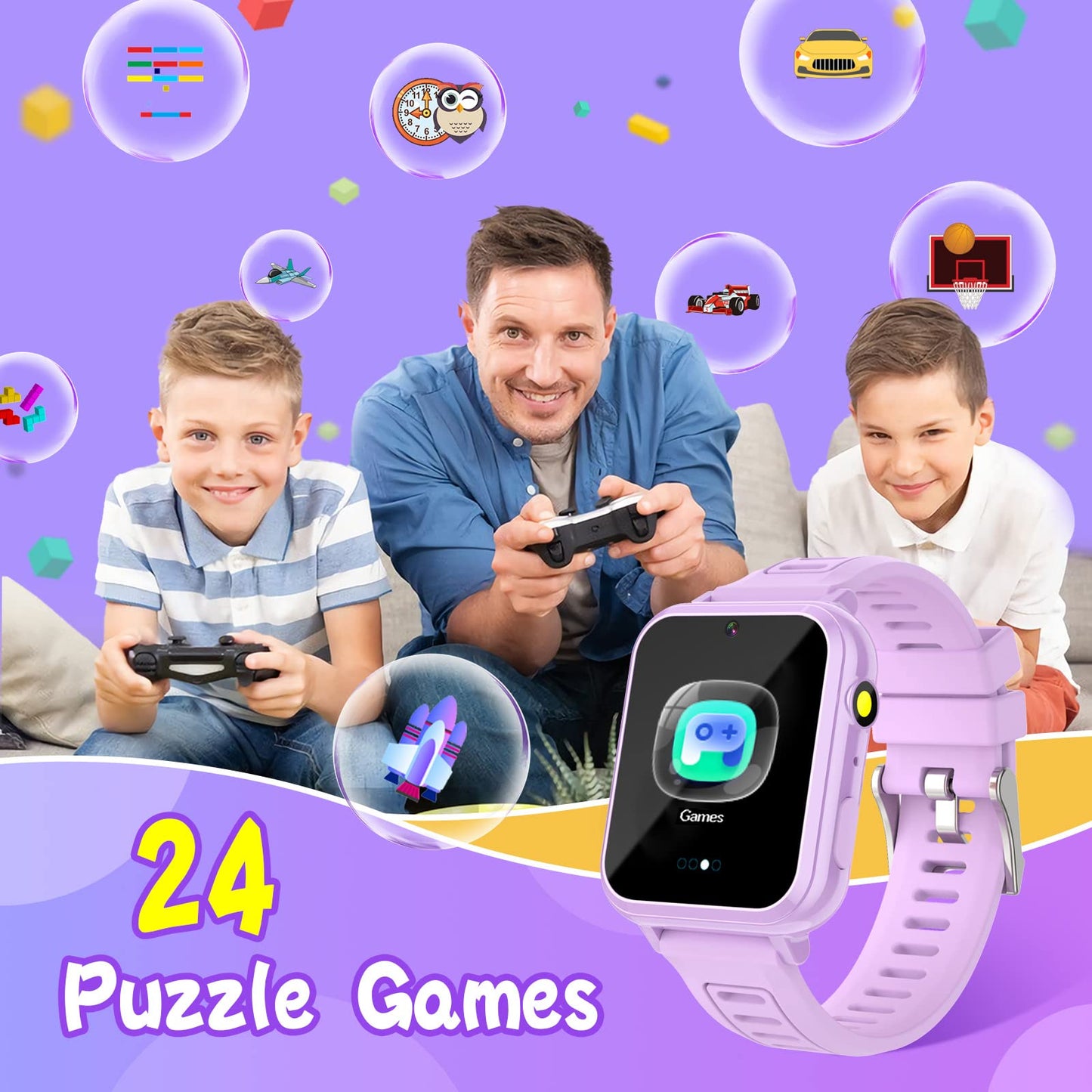Sedzofan Smart Watch For Kids, Gift For Girls Age 6-12, 24 Puzzle Games Hd Touchscreen Kids Watches With Mp3 Music Video Pedometer Flashlight 12/24 Hr Educational Toys For 7 8 9 10 Year Old Girl