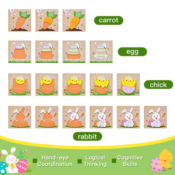 4 Pack Easter Wooden Puzzles For Kids Toddler Easter Basket Stuffers Toys Gifts Party Favor Boys Girls Classroom Exchange Toys