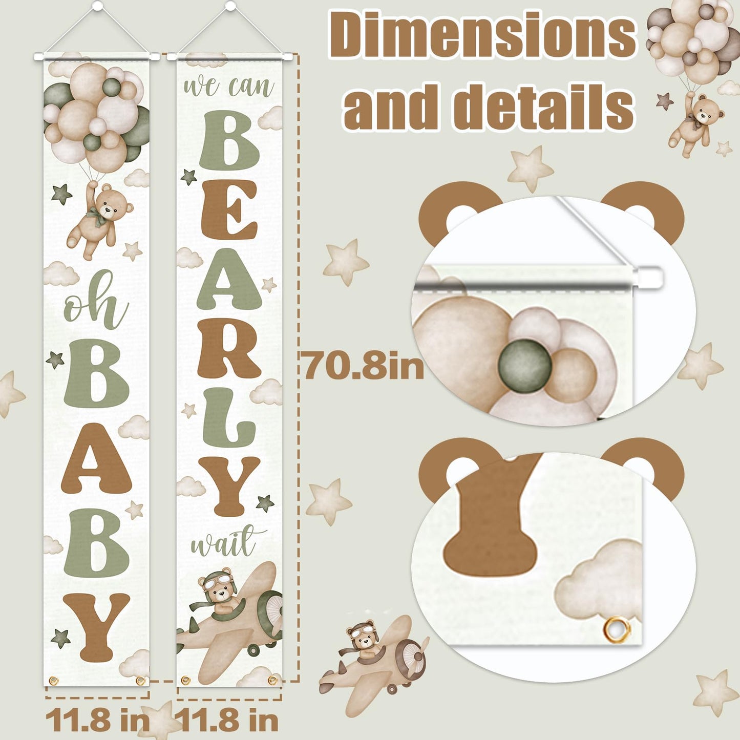 Green Bear Baby Shower Party Decorations We Can Bearly Wait Porch Sign Banner Gender Reveal Banner Porch Sign For Welcome Baby P