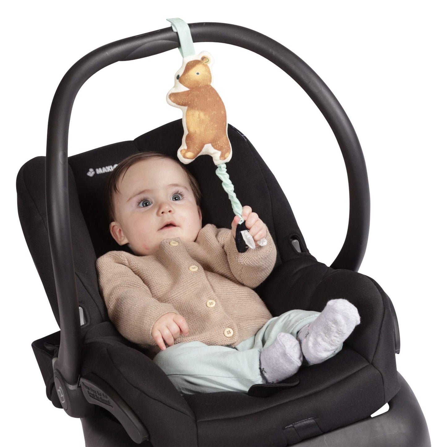 Manhattan Toy Bumble Bear Baby Travel Toy With Jiggle Pull, Crinkle Fabric And Adjustable Loop For Carriers And Cribs