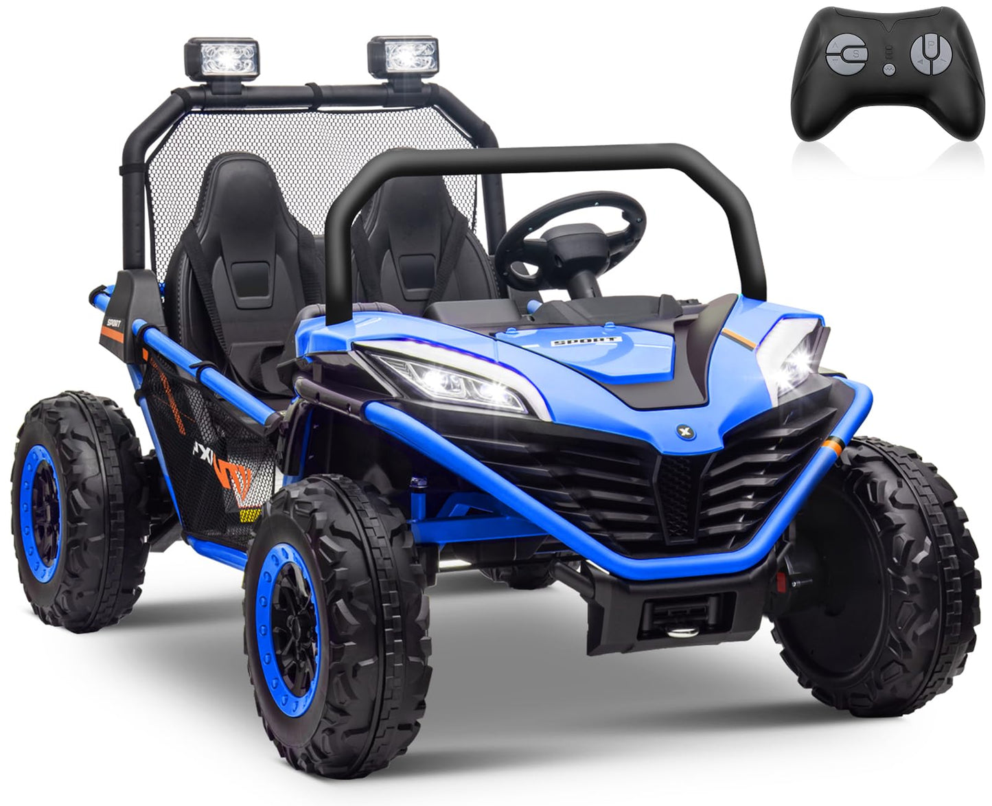 OTTARO 24V 4WD 10 AH Ride on Car Truck, Electric Car UTV 2 Seater for Kids with Metal Frame, Remote Control, Bluetooth-Purple