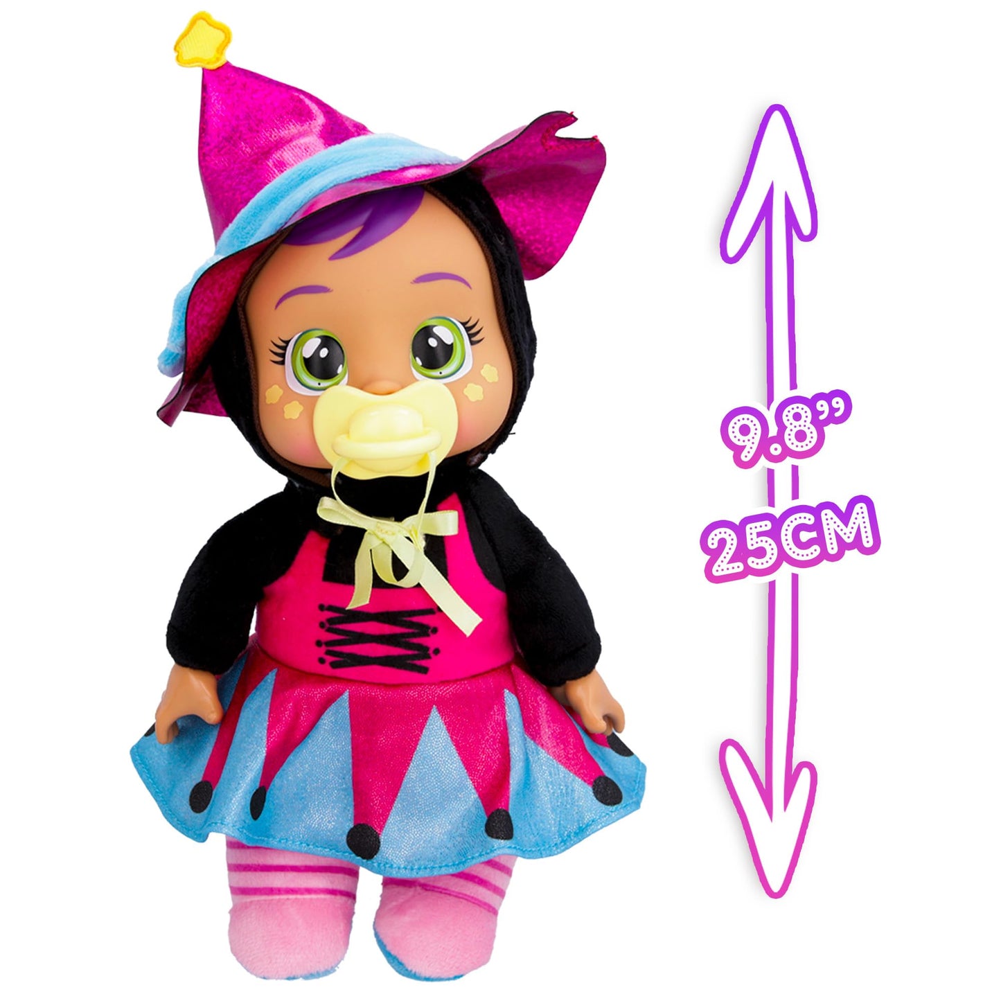 Cry Babies Tiny Cuddles Agatha Doll - 9 Pink & Purple Witch Pajamas, Cries Real Tears, Multicolor Baby Toy