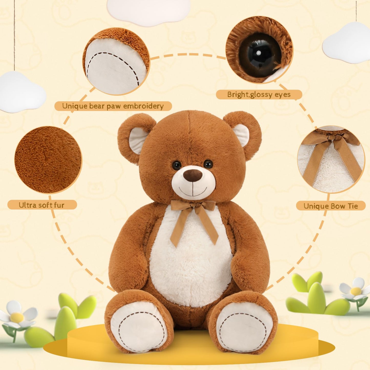 Tezituor 52 Big Teddy Bear - Fluffy Dark Brown Life Size Plush Stuffed Animal for Baby Showers, Kids & Girlfriend Gifts