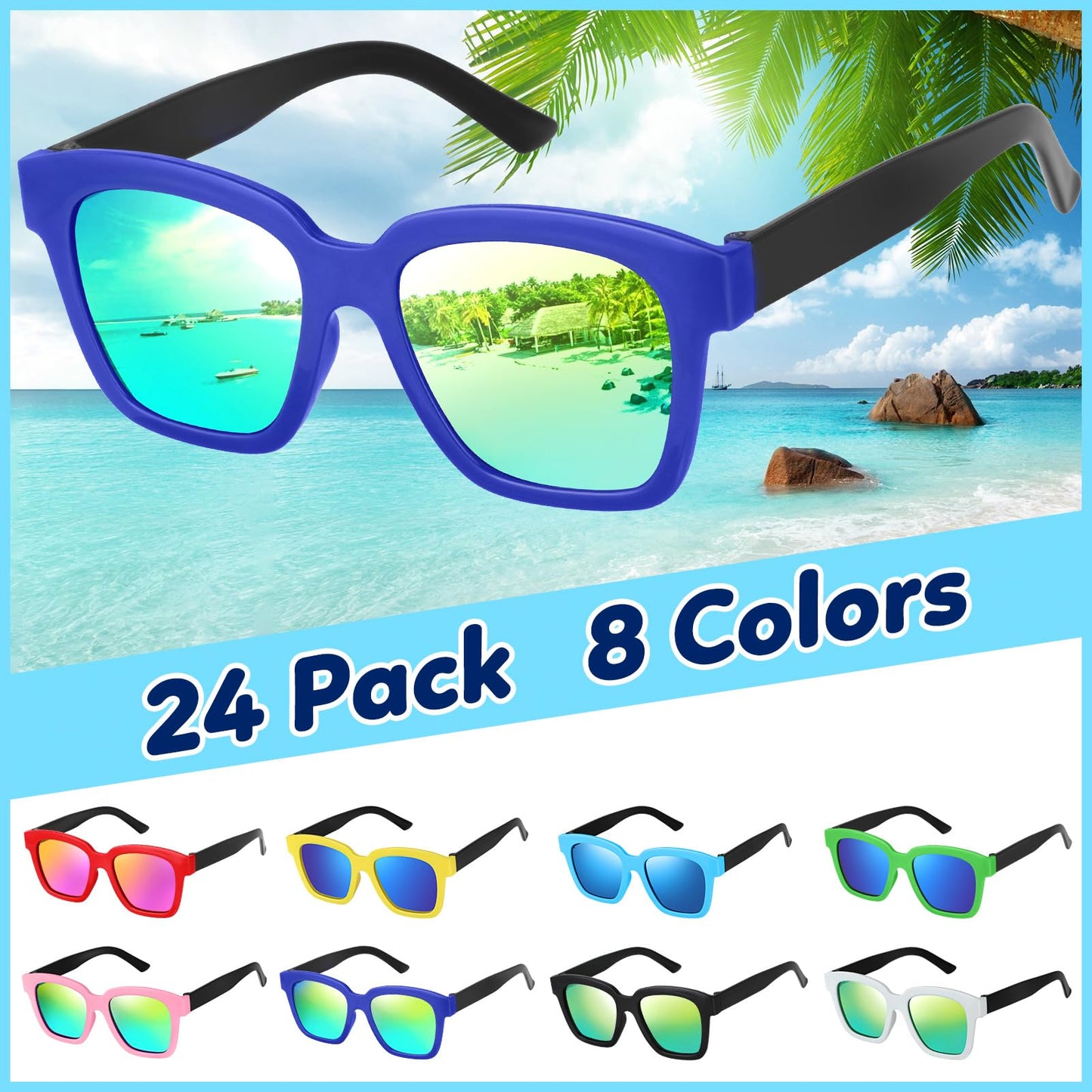 Smallzi Kids Sunglasses Bulk, Kids Sunglasses Party Favor, 24 Pack Neon Sunglasses For Kids Bulk With Uv400 Protection, Kids Sunglasses Boys Girls 3-8, Kids Summer Pool Beach Birthday Party Favors