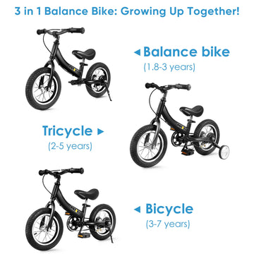 bikeboy Balance Bike 2 in 1 for Kids, 12 Inch, Black, Metal, Model 2023-001, Suitable for Ages 2-7, Includes Training Theory and Brake