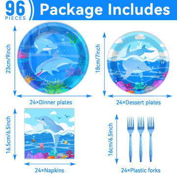 96 Pcs Dolphin Theme Party Supplies Set Ocean Dolphin Plates And Napkins Disposable Tableware Under The Sea Birthday Decorations