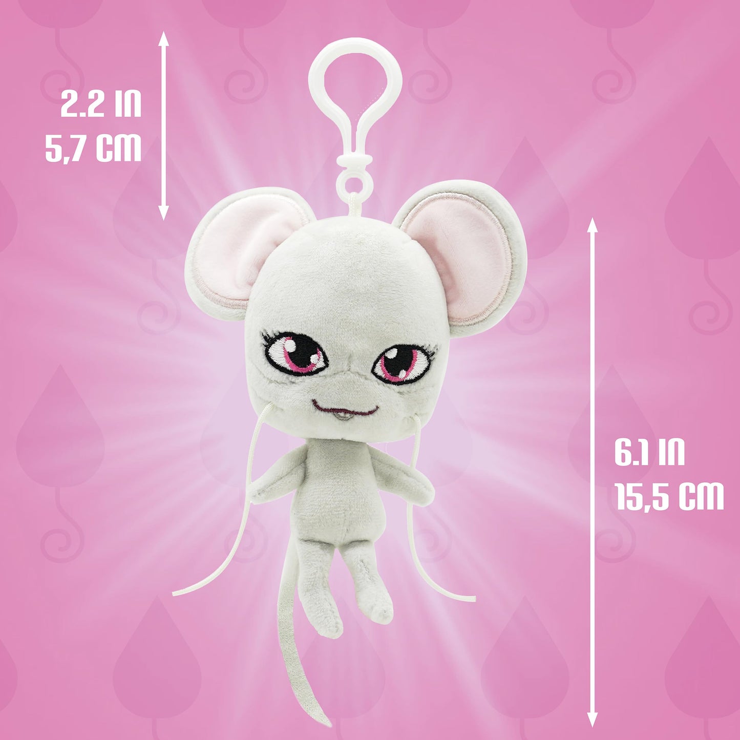 Miraculous Ladybug - Kwami Lifesize Mullo, 5-Inch Mouse Plush Clip-On Toys For Kids, Super Soft Collectible Stuffed Toy With Glitter Stitch Eyes And Color Matching Backpack Keychain (Wyncor)
