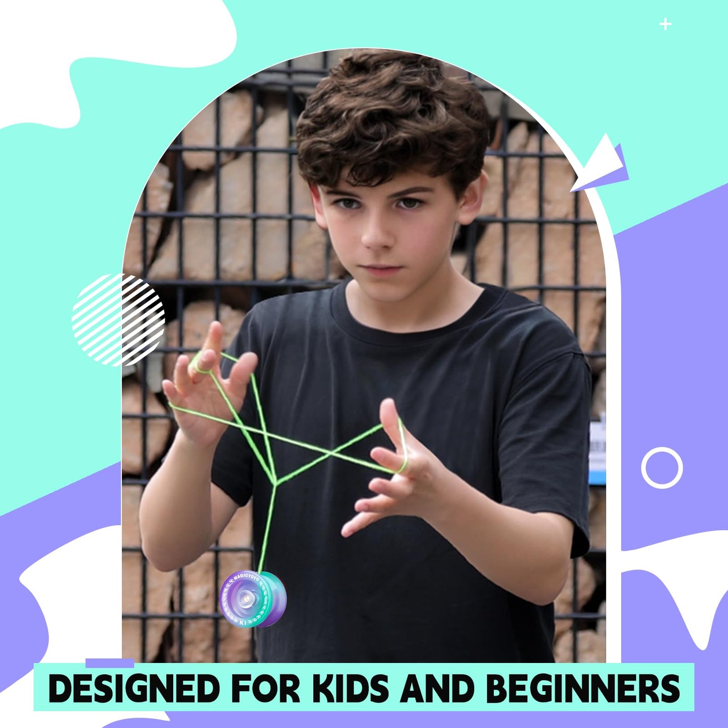 K1 Responsive Yoyo Pro, Trick Yo-Yo For Kids Beginners, Durable Plastic Yoyo With 12 Yo Yo Strings +2 Hubstacks + Yoyo Case Bag + Yo-Yo Glove (Green Purple)
