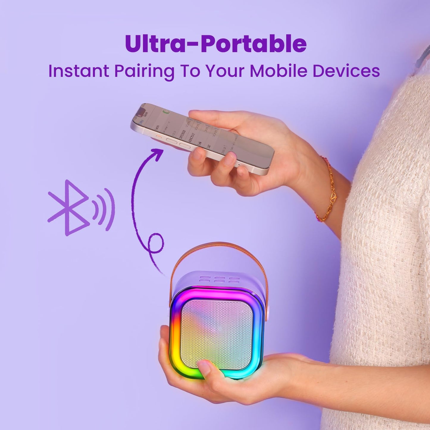 Mini Karaoke Machine For Kids, Birthday Easter Gifts Toys For Girls Boys Friends Age 3-12+, Portable Bluetooth Speaker With 2 Wireless Mics, Karafun Premium Songs Family Home Party(Purple)